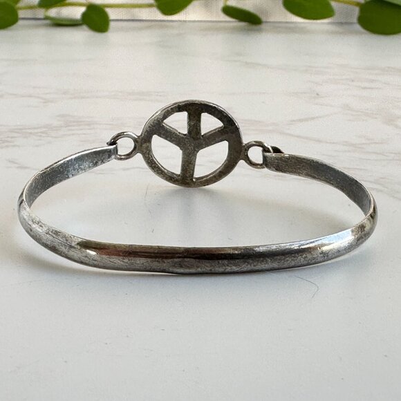 Sterling Silver Peace Sign Baby Bangle 925 Mexico - Picture 5 of 7